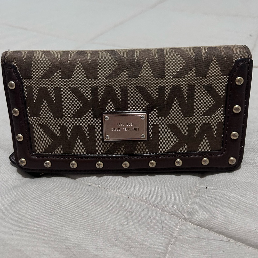 Michael Kors Tan and Brown Studded Wallet